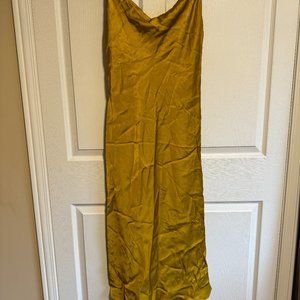 Zara Midi Satin Slip Dress, Golden Mustard Yellow, Size M